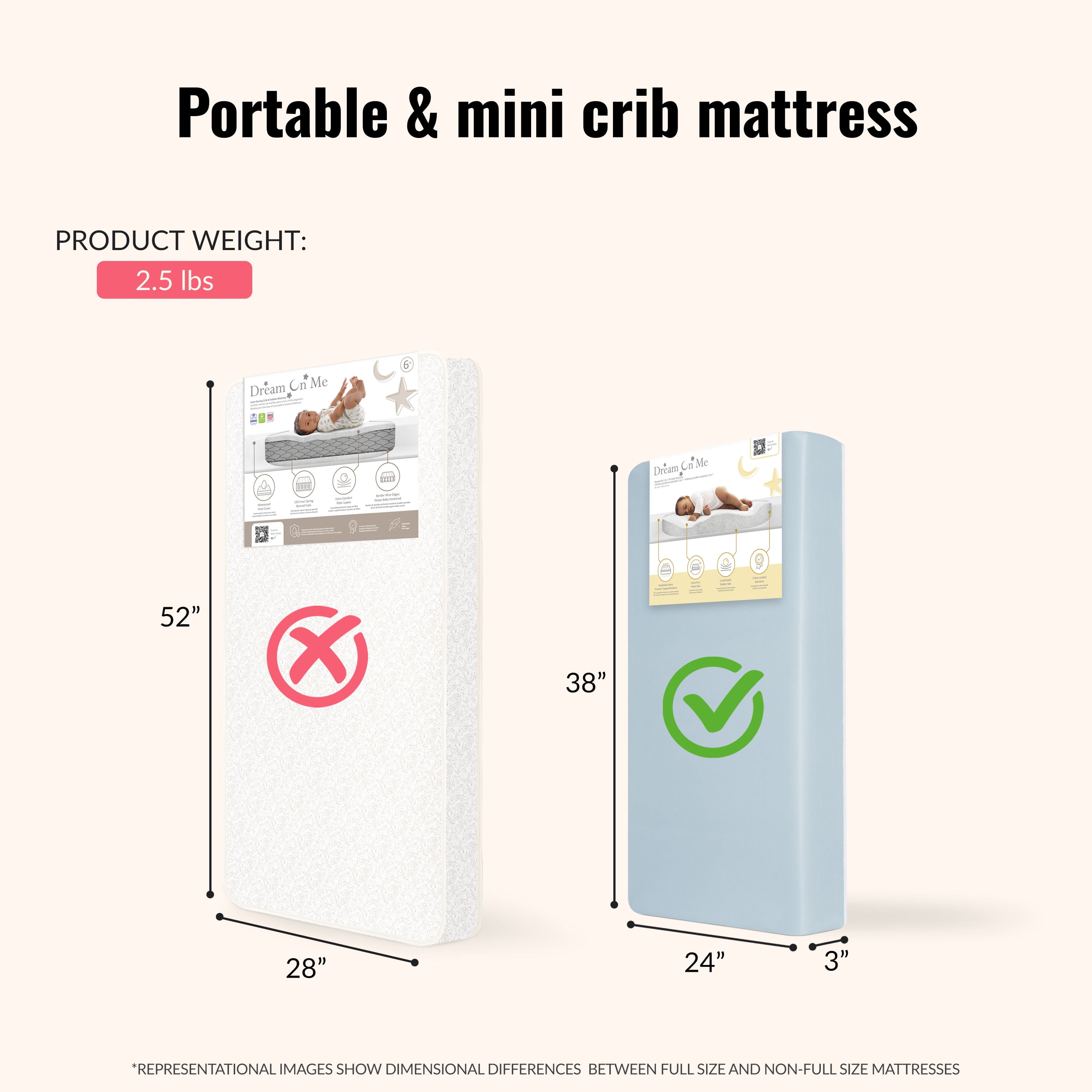 Dream On Me Snuggles Breathable Extra Firm Baby Portable/Mini Crib Fiber Mattress, Blue Mist