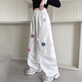 thumbnail image 6 of Bmisegm Girls Cargo Pants Wide Leg with 3D Floral Embroidery Casual Loose Fit Trousers for Kids Comfortable Playwear Trousers for Girls 6-16 Years 01_White,11-12 Years, 6 of 7