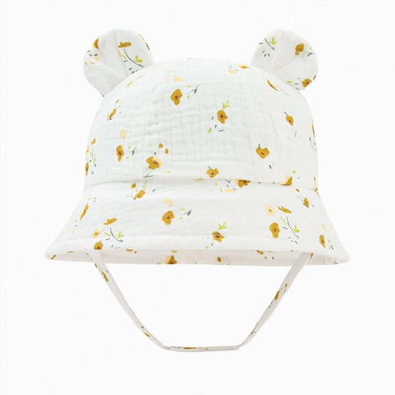 WUANDIXFA Baby Boy Girl Bear Ears Fisherman Hat Sun Hat Beach Cap Newborn Baby Shower Gift,Beige,3-12 Months