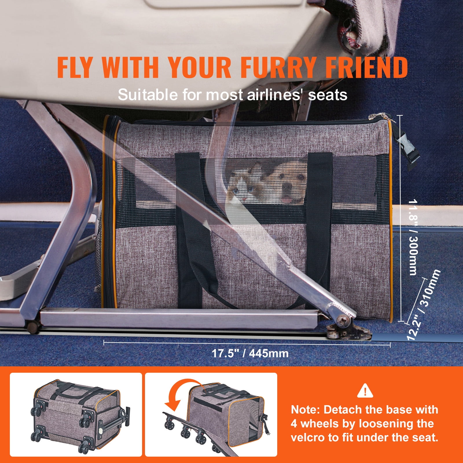 KFFKFF Cat Vehicle With Wheels, Airlines Approve, 22 -pound Rolling Pet Vehicle, Gray, Suitable For Cats and Dogs, Small and Medium -sized Animals, Kittens Puppy
