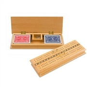 Sterling Games Wooden Two Track Cribbage Board Game Set with Card Storage and Metal Pegs