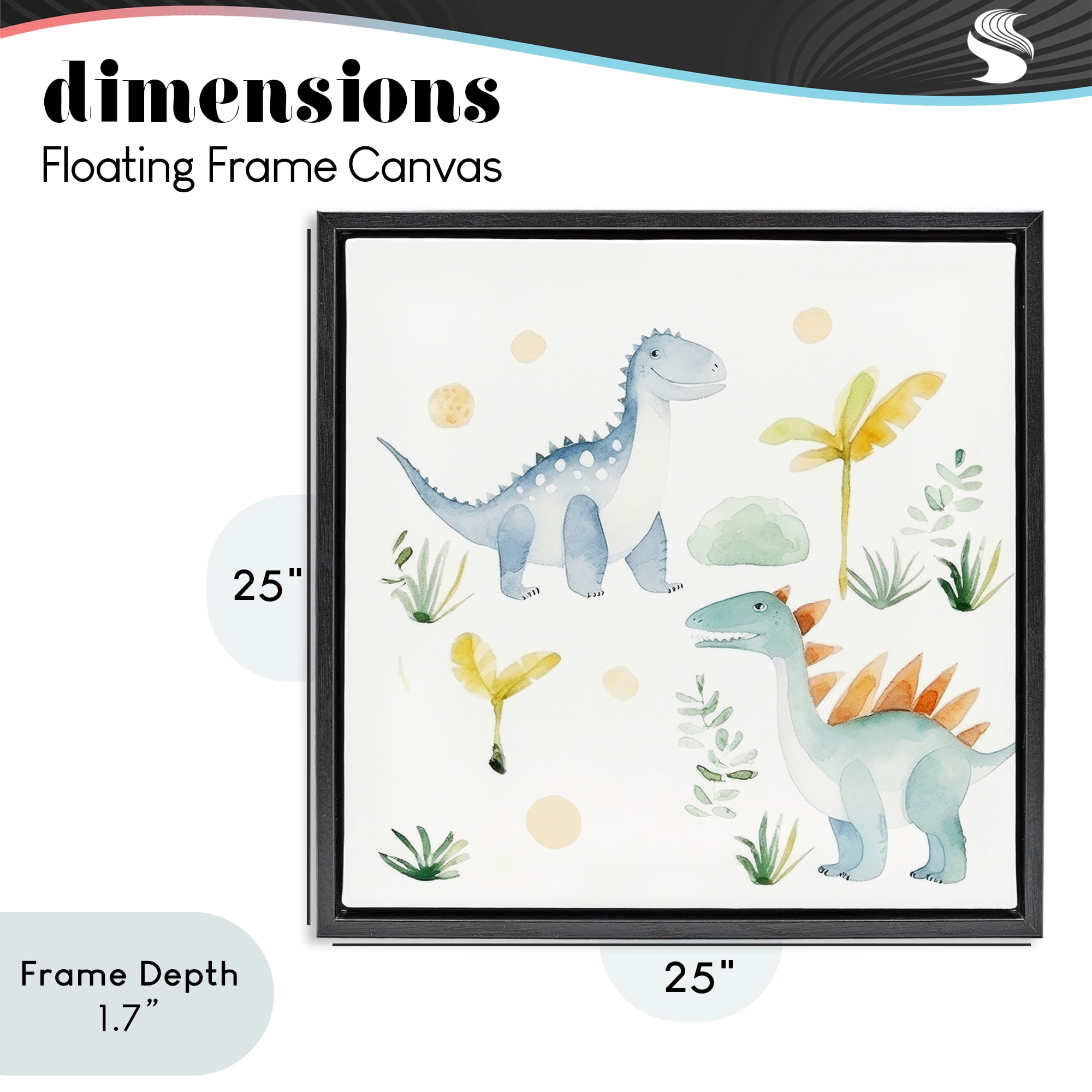Stupell Industries Dino Wonderland Friends Black Framed Floater Canvas Wall Art, design by Lazar Studio