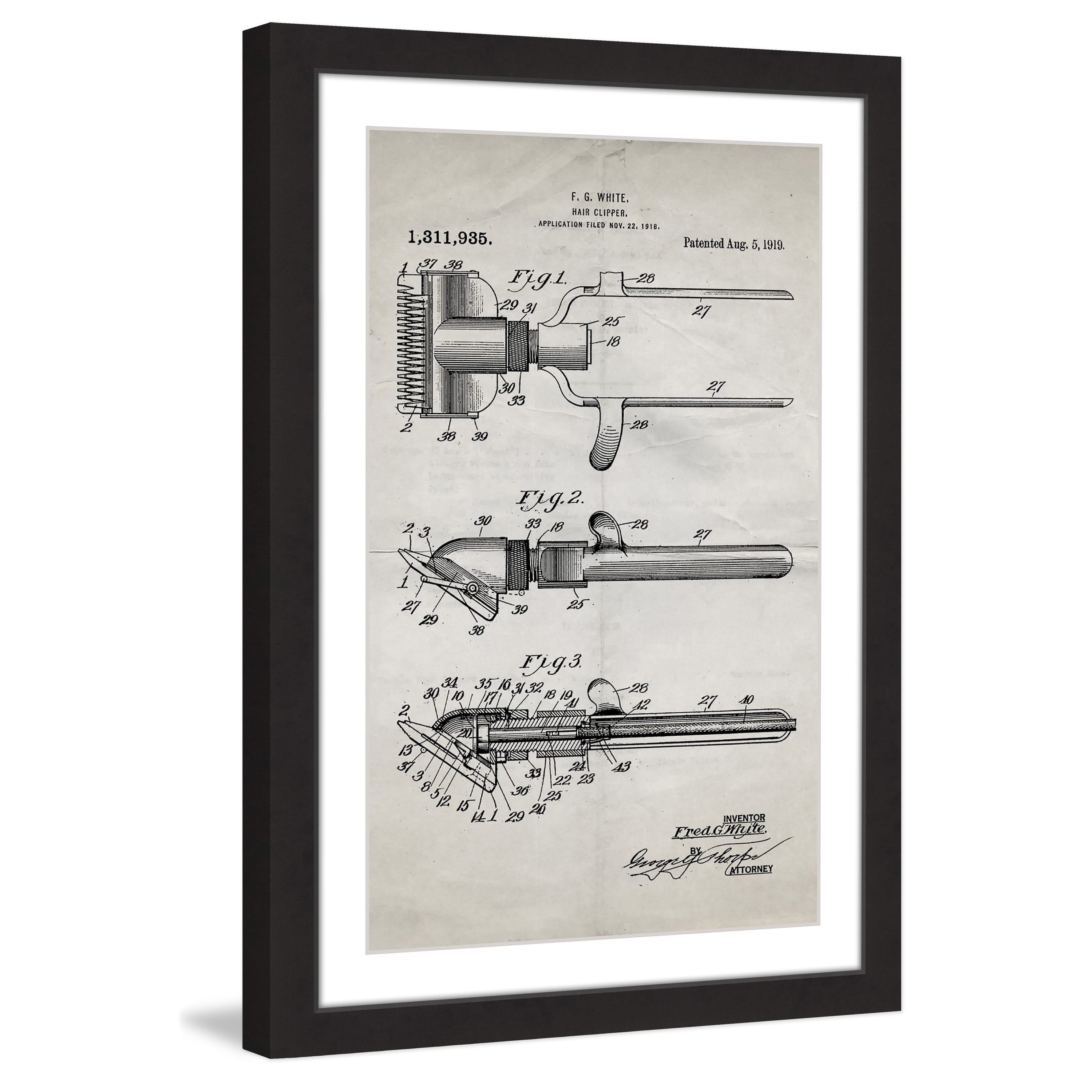 "Hair Clipper 1919 Old Paper" Framed Painting Print