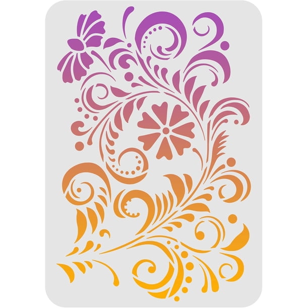 Plantillas florales para pintar sobre madera, lienzo, papel, tela, suelo, pared y azulejos, 11,7 x 8,3 pulgadas, borde floral, plantillas reutilizables para manualidades y proyectos de arte.