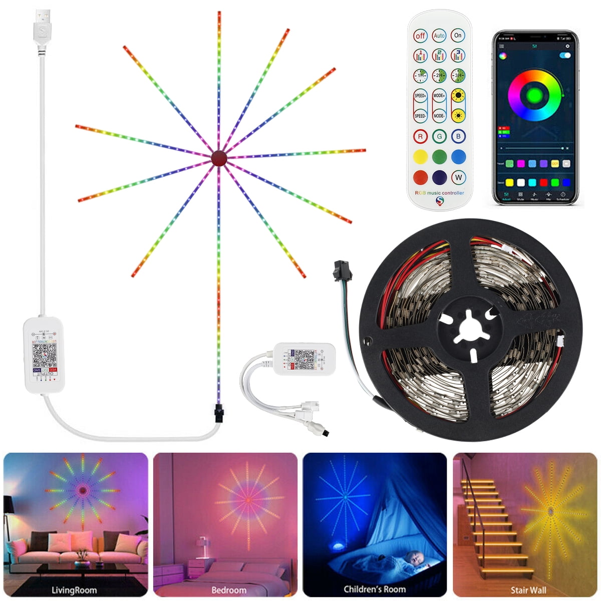 Firework LED Strip Lights Dream Color RGB Smart Music Sync APP&Remote Control