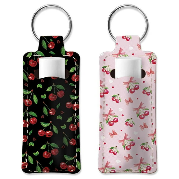 2pcs Lipstick Holder Keychain Cherry Pattern Lip Balm Holders Elastic Diving Fabric Lipstick Keychains Portable Lipstick Holder Bags Lipstick Sleeve Key Ring Holder for Lipstick Chapstick diy