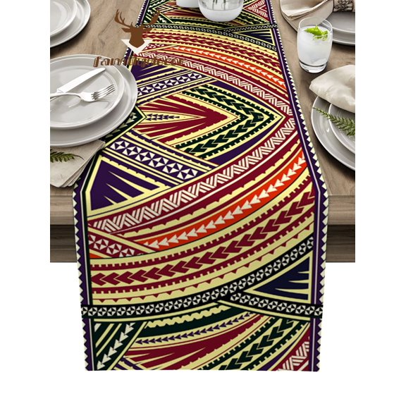 Polynesian Ethnic Texture Table Runner Home Wedding Table Flag Mat Table Centerpieces Decoration Party Dining Long Tablecloth