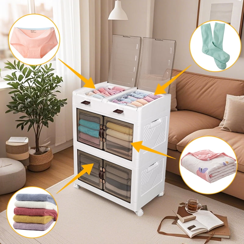 4-Tier Storage Cabinet with Wheels - Slim File Cabinet & Bathroom Floor Organizer for Toilet Paper, Towels, Snacks | Kitchen & Home Use