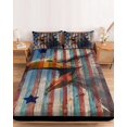 thumbnail image 2 of Twin Sze Fitted Sheet Set - Eagle 2 Piece Bedding Sets 16" Deep Pocket Fitted Sheet with 1 Pillowcase, American Flag Blue Star Red Blue Striped Vintage Wooden Brushed Microfiber Hotel Bed Sheets, 2 of 9