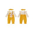 thumbnail image 2 of BemeyourBBs Baby Girl Bear Patch Romper Ruffle Long Sleeve Jumpsuit with Headband, 2 of 9