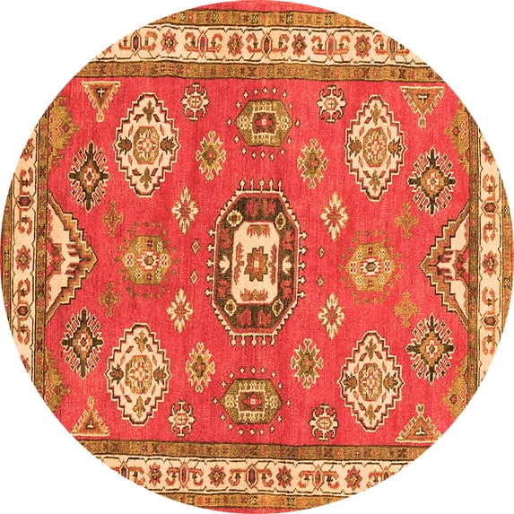 Ahgly Company Indoor Round Geometric Orange Traditional Area Rugs, 4' Round