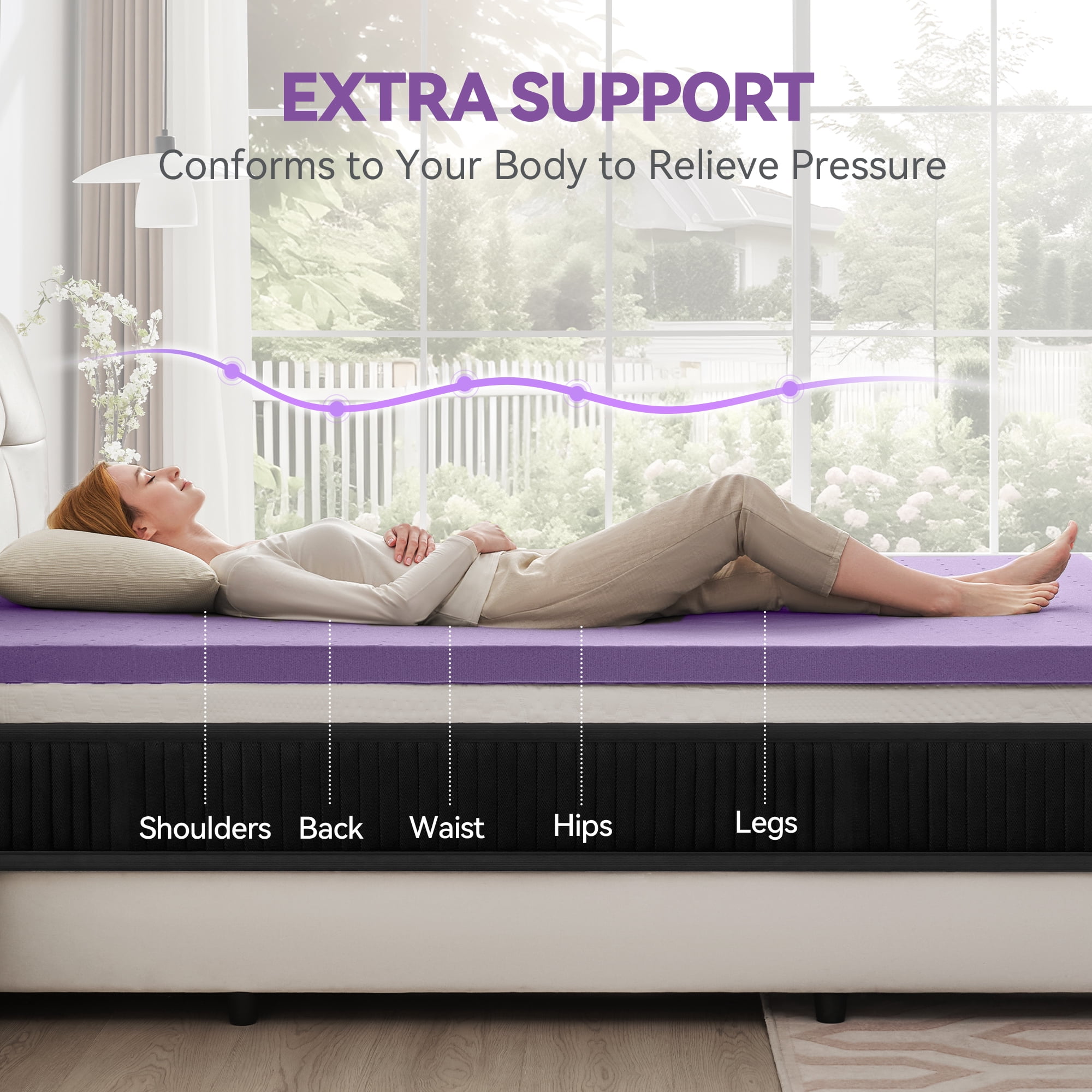 BDEUS 2 Inch Gel Memory Foam Mattress Topper Ventilated Soft Mattress Pad, Bed Topper, CertiPUR-US Certified, King Size, Purple