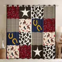 Castle Fairy Western Cowboy Blackout Curtains Set of 2 (52x84 Each) for Boys Girls,Geometric Plaid Window Curtains,Texas Star Horseshoe Curtains and Drapes,Lightweight Room Decor