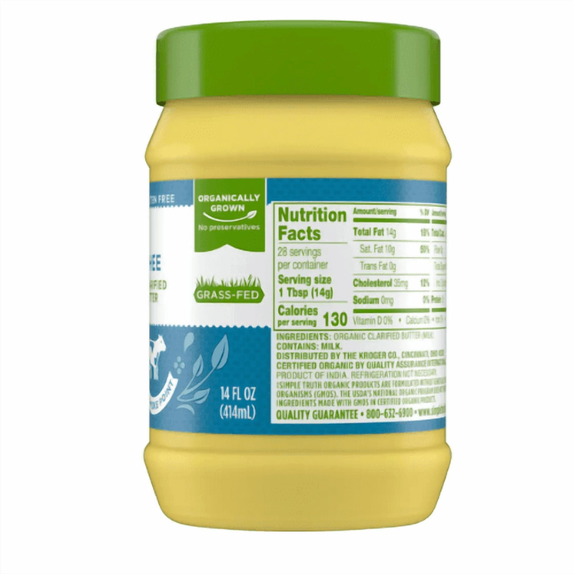 Simple Truth Organic Ghee Clarified Butter USDA Organic Lactose Free Gluten Free 14.8 fl oz, 2 Pack