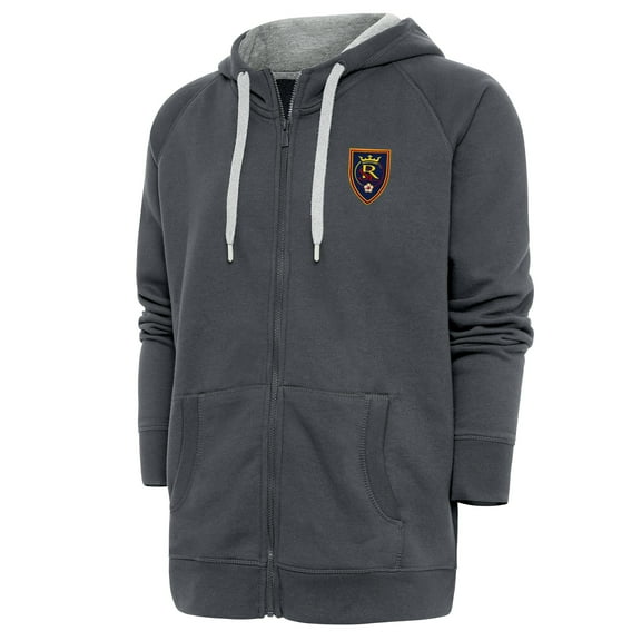 Men's Antigua Charcoal Real Salt Lake Logo Victory Full-Zip Hoodie