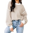 thumbnail image 3 of Women'S Oversized Sweater Autumn Fashion Trendy Batwing Sleeve Colorblock Striped Knit Pullover Milky XL, 3 of 6