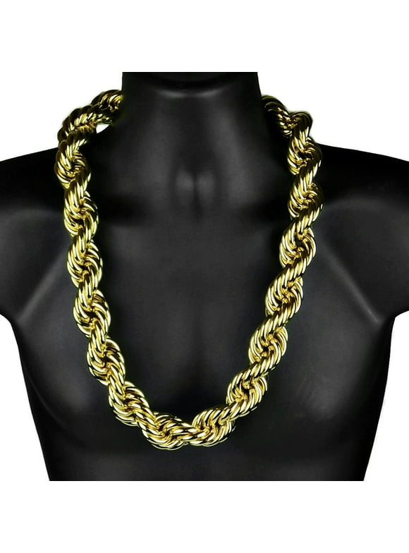 Huge Mens 14k Gold Plated Chain Hollow Rope 30MM Wide x 30" Inch Hip Hop Dookie Big Rapper Necklace