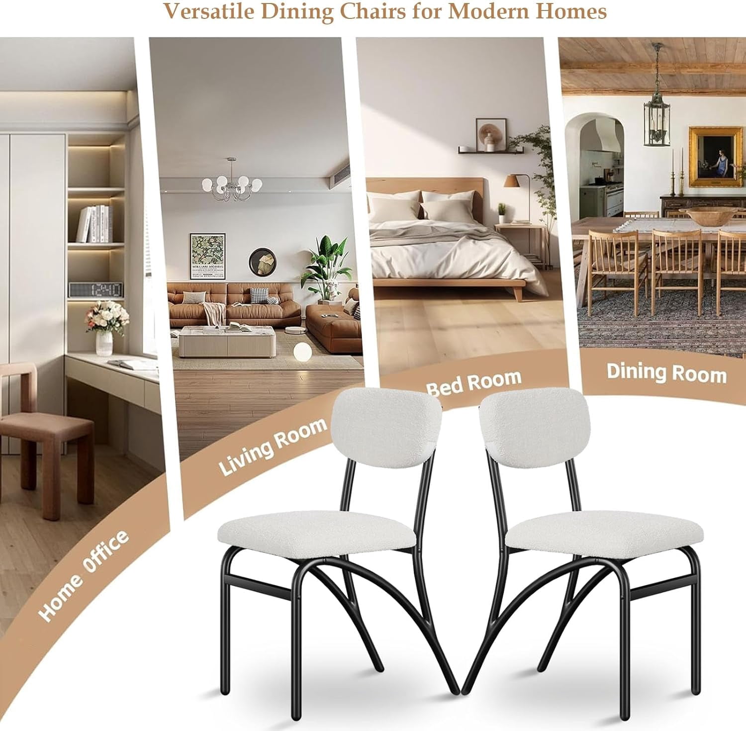 GarveeHome Boucle Dining Chairs Set of 2, Mid-Century Modern Upholstered Accent Chairs with Arched Metal Legs for Dining Room, Kitchen, Living Room, Beige