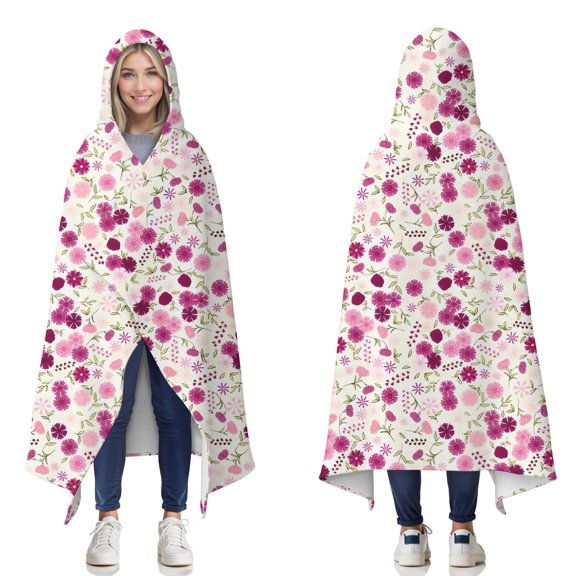 Wearable Blanket,Pioneer Flower Floral Print Pattern Hooded Wearable Flannel Blanket for Adults & Teens,Winter Poncho Shawl Wrap Cape Cozy Anti-Pill,50"x60"