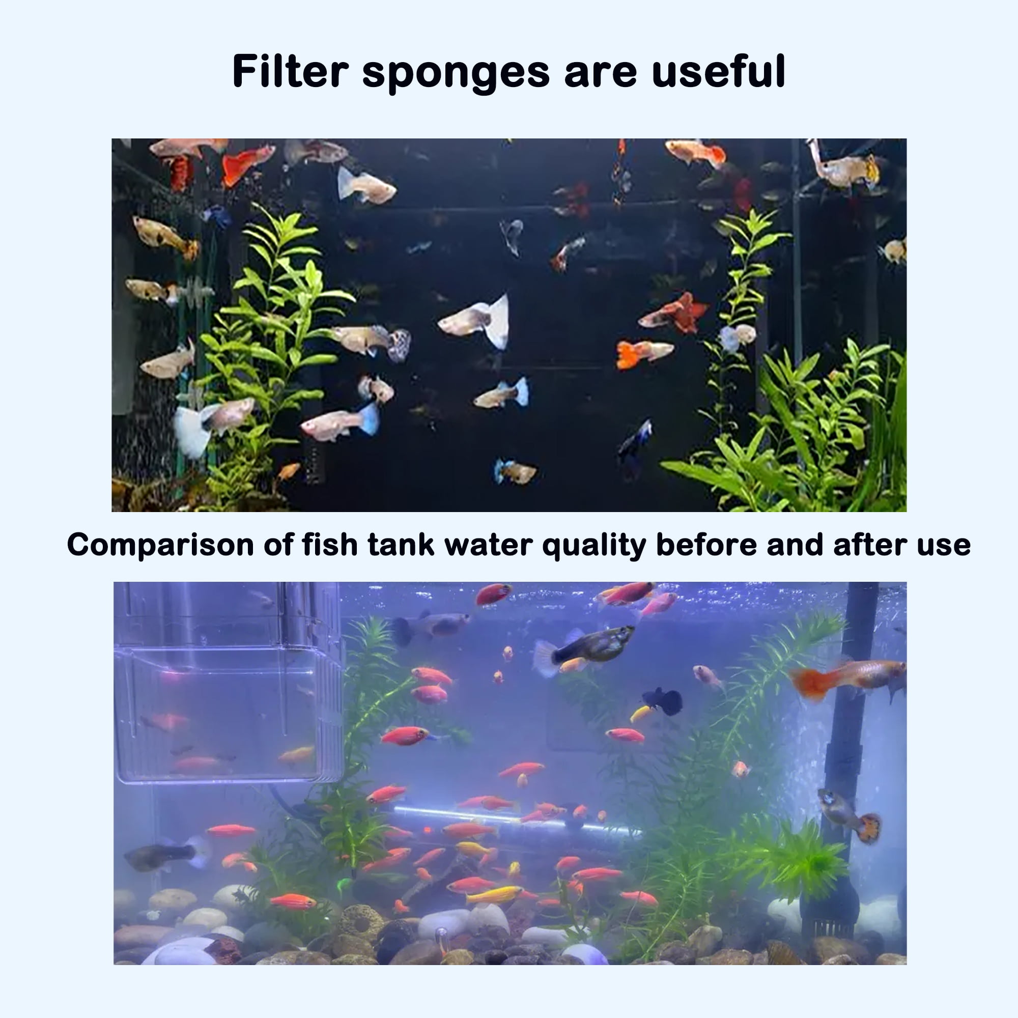 Delapan Pre-Filter Sponge Aquarium Filter for Aquarium Filter Pads Open Cell Foam 7.5" x 4" x 2.75", 12 Pack