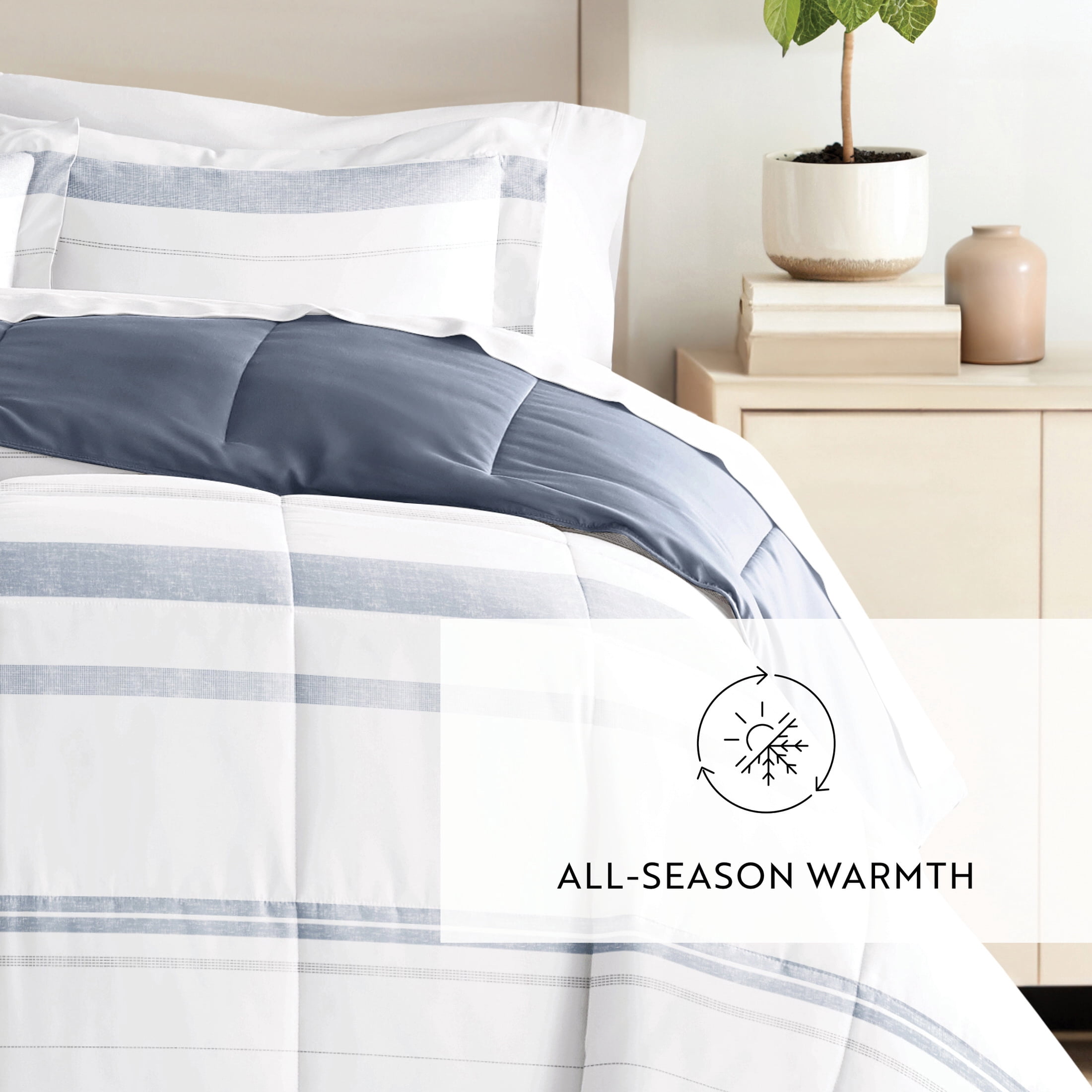 All Season Ultra Soft Comforter Set Lightweight Bedding in Stitched Stripe for Full/Queen Size by Comfort Canopy