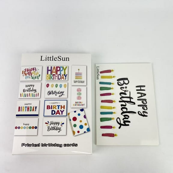 LittleSun Printed birthday cards,Happy Birthday Cards Bulk with Short Message Inside, 5x7 Inch Thick Card Stock Assorted Birthday Cards with Envelopes - 6 pcs