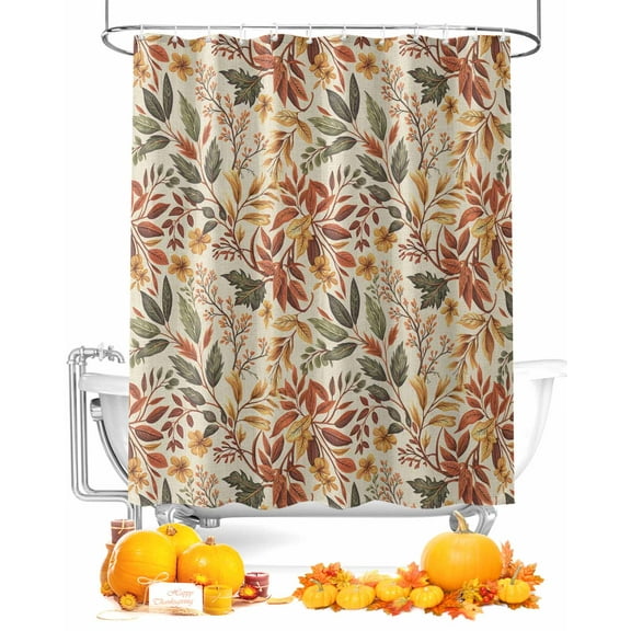 Fall Shower Curtain Orange Fallen Leaves Bathroom Curtains with Hooks, Waterproof Fabric Autumn Leaf Thanksgiving Bath Shower Curtains Set for Bathroom Bathtubs Decor 72x84 Inch