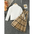 thumbnail image 5 of Bslissey Little Girls 2Pcs Fall Outfits Toddler Long Sleeve Mock Neck Ribbed Tops + Button Suspender Plaid Print Skirt 2T 3T 4T 5T 6T 7T 8T Kids Casual Daily Clothes, 5 of 10