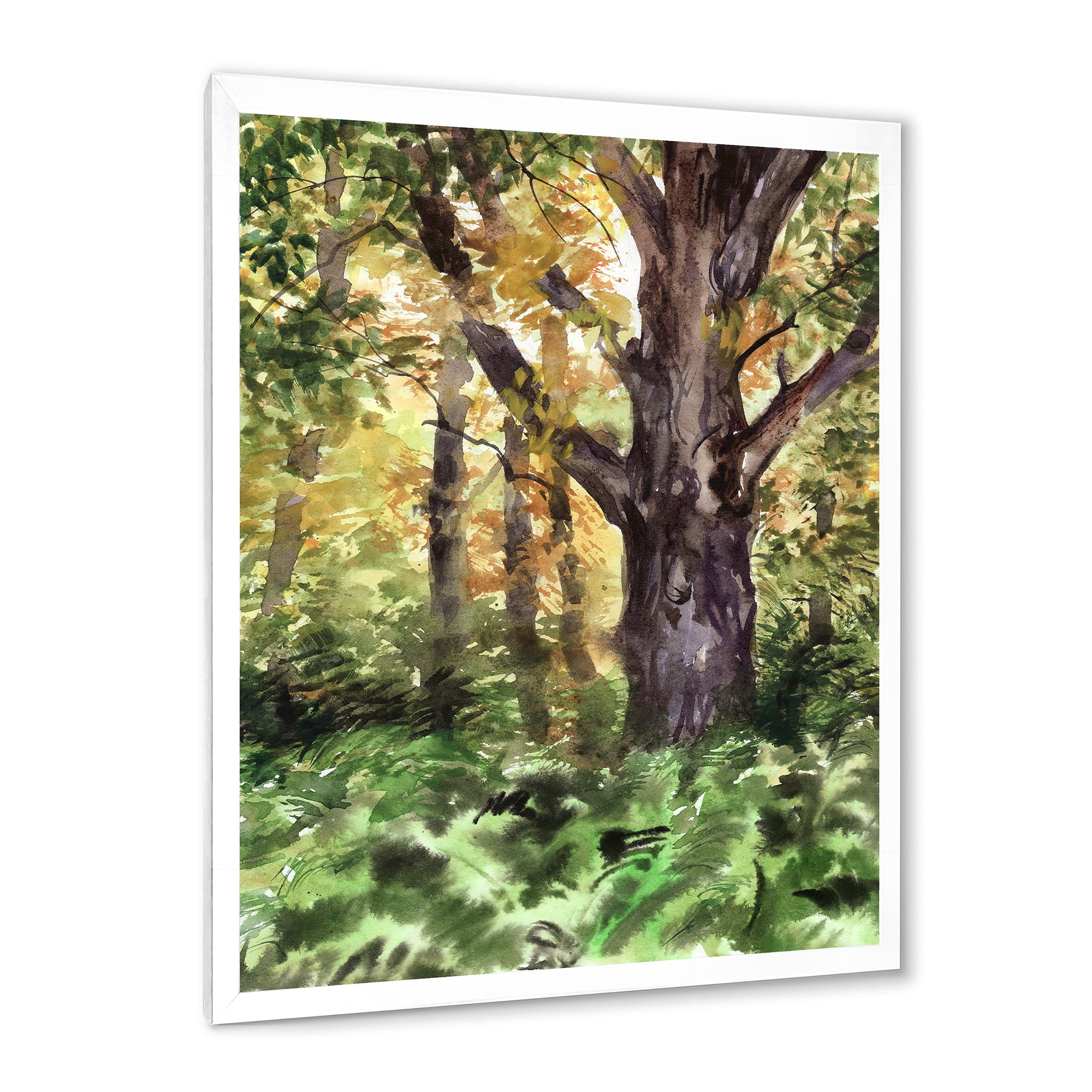 Designart 'Autumn Forest With A Large Tree' Lake House Framed Art Print