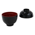 thumbnail image 2 of Made In Japan Honeycomb Ridged Black Red Lacquer Copolymer Plastic Bowl With Lid, 2 of 2