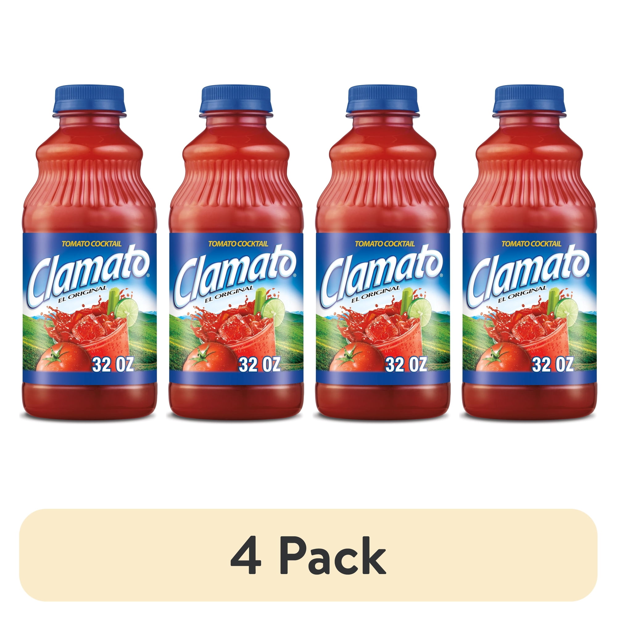 (4 pack) Clamato Original Tomato Cocktail Mixer 32 fl oz Bottle