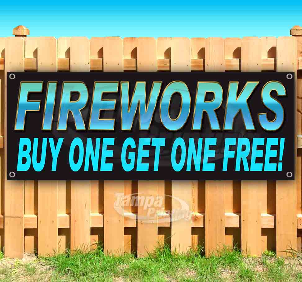 Flag, Fireworks Extra Large 13 oz Heavy Duty Vinyl Banner Sign with Metal Grommets Many Sizes Available Advertising New Store 