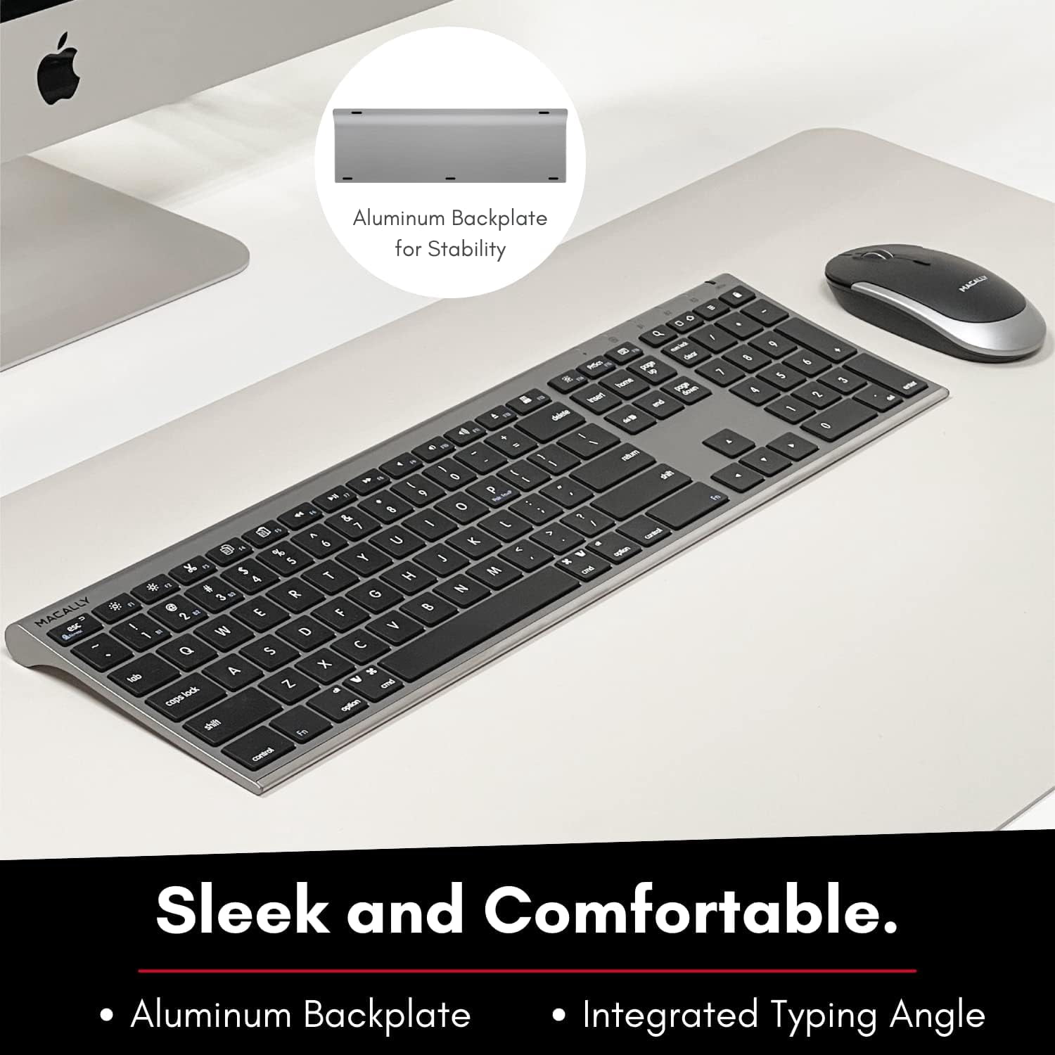 Macally Bluetooth Keyboard and Mouse | Mac Duo - Scissors Wireless Bluetooth Keyboard - 110 Key - Space Gray - Wireless Bluetooth Mouse - 1600 dpi - Space Gray - Compatible with Mac, PC