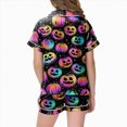 thumbnail image 4 of Cdudpw Toddler Girl Halloween Pajamas Set Ghost Print Short Sleeve Button Down Shirt Pants Fall Pjs Satin Outfits(A006-Purple), 4 of 5