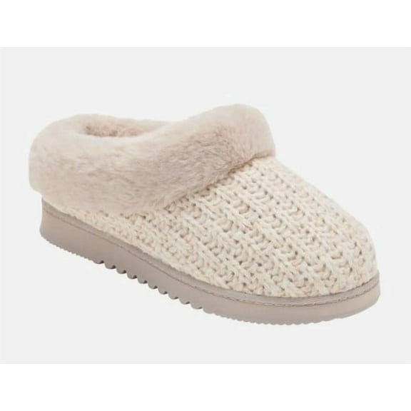 Dearfoams Women’s Memory Foam Knit Slippers – Cozy Faux Fur Lined (Indoor/Outdoor) Size: M (7–8)