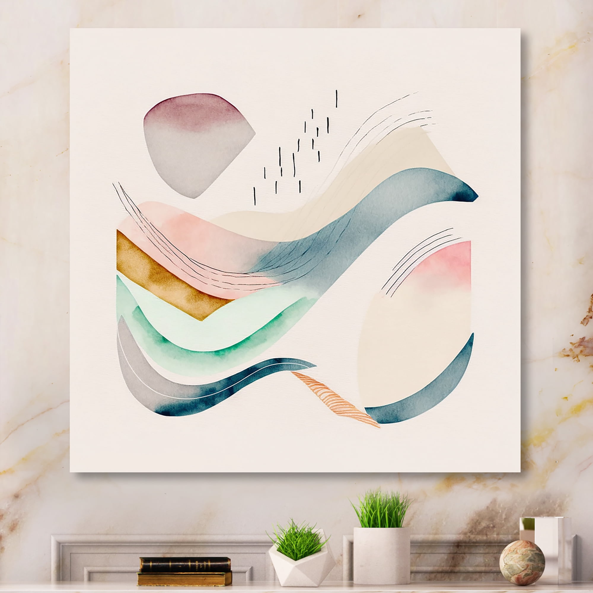 Designart Multi-Color Pastel Waves Canvas Wall Art