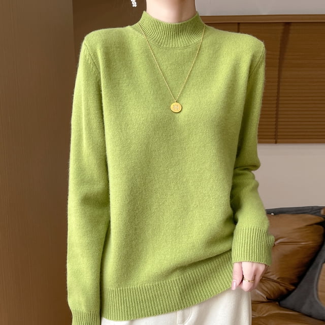 One Line Half Height 100% Andy Velvet Knitted Sweater For Women's Autumn And Winter New Top, Loose Long Sleeved Basic Style GH79