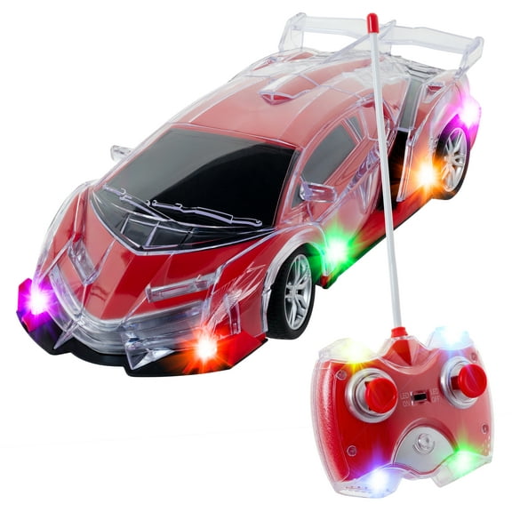 JoyAbit Big Light Up Remote Control Racing Car - 1:24 Scale Sports Car With Spectacular Dazzling Flashing LED Lights With Full Driving Functions Radio Control Vehicle