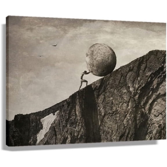 Aaheei Sisyphus Poster, Vintage Greek Mythology Wall Art Canvas, Abstract Painting for Bedroom, Living Room or Office, Classic Artistic Canvas Print, Ready to Hang 8 x 10 in