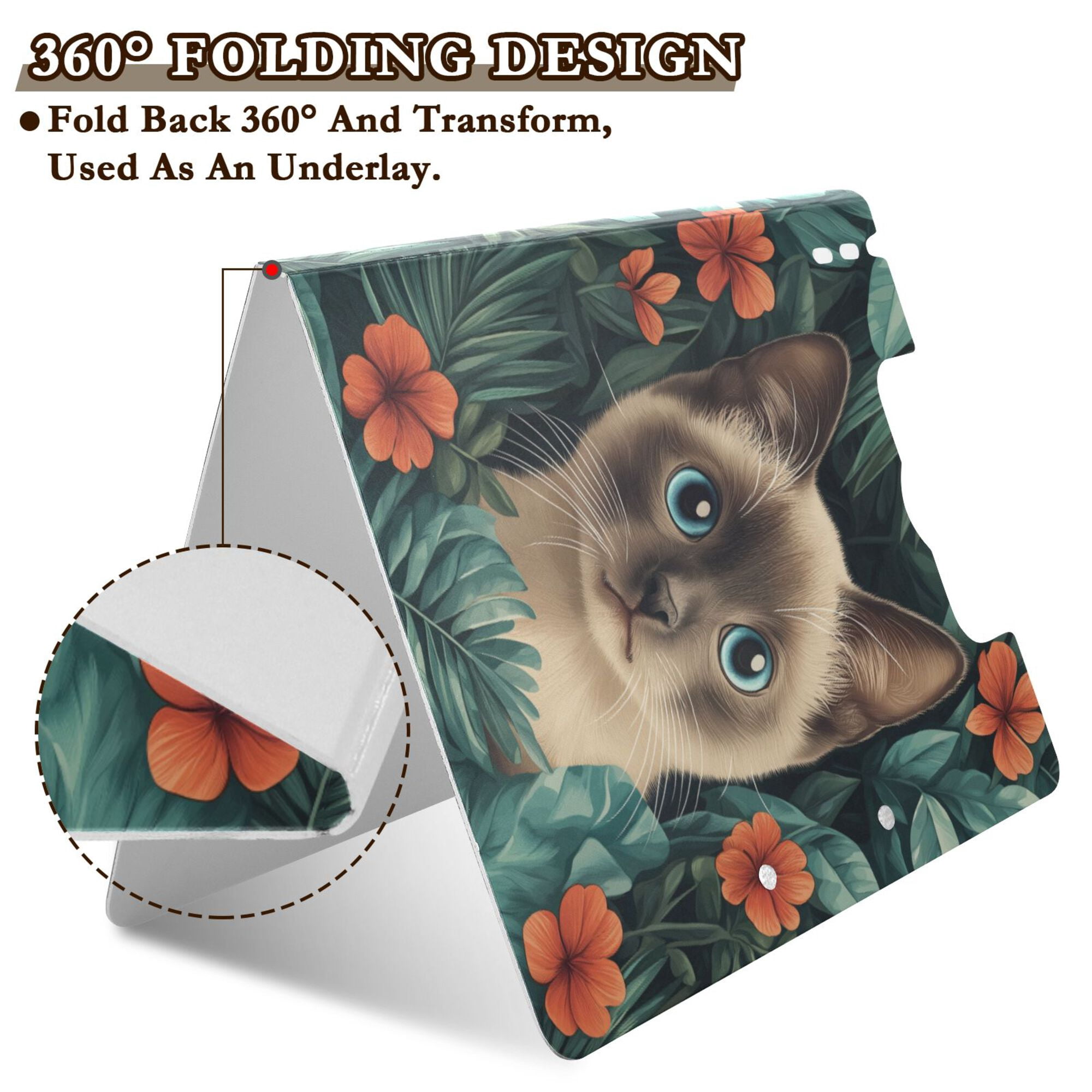 FORMRS A4 Clipboard Folder with Pen Holder Horizontal Foldable School Office Binder, Flowers and Cat