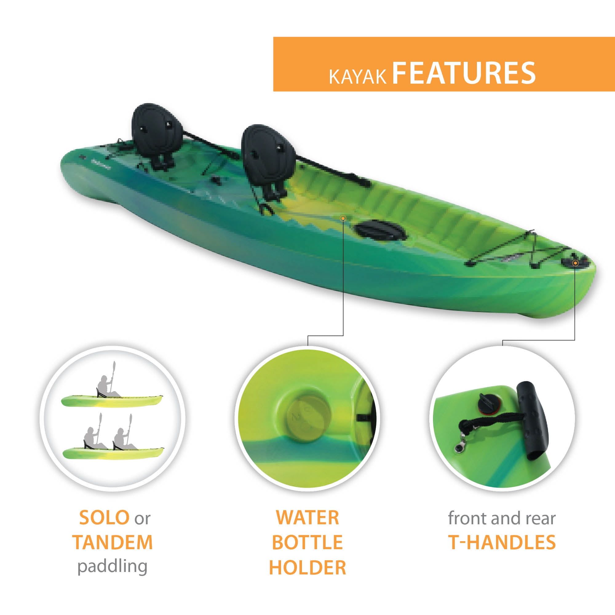 Lifetime Kokanee 10.5 ft Tandem Sit-On-Top Kayak, Lemongrass Fusion (91338)