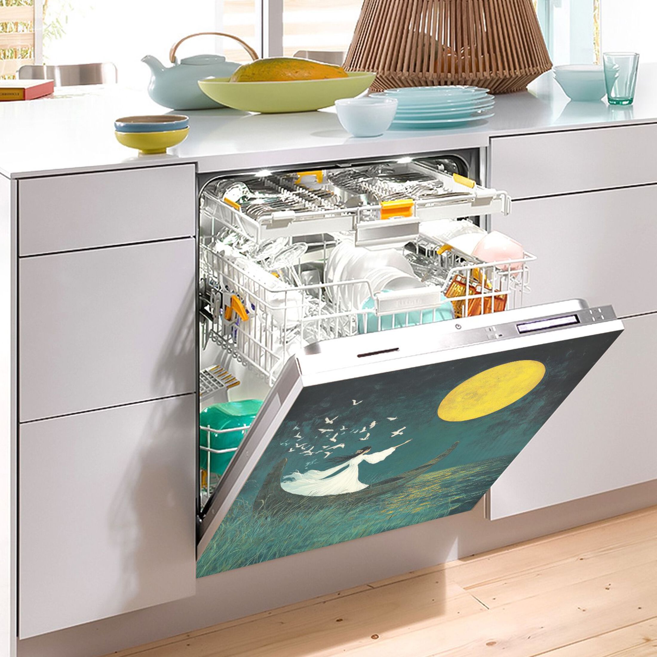 Dishwasher Magnetic Sticker 23x26 Inch Refrigerator Magnetic Sticker Washing Machine Magnetic Sticker Kitchen Panel Magnetic Sticker Home Decor Beauty under The Moon