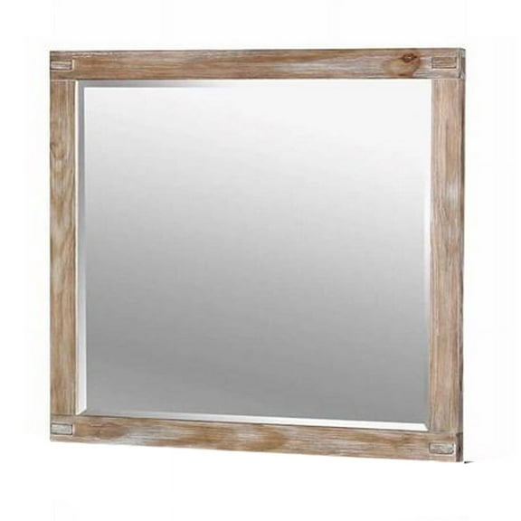 38 Inch Mirror with Rectangular Wooden Frame, Brown- Saltoro Sherpi