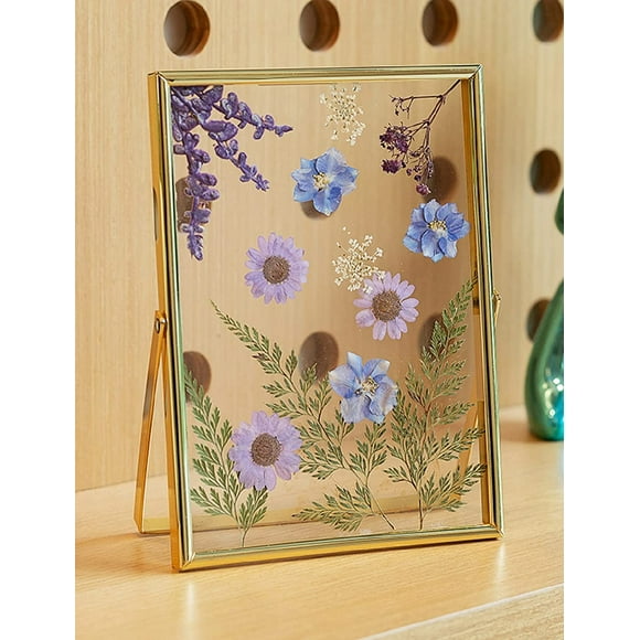 5x7 Inch Pressed Flower Frames Double Layer Plexiglass Picture Frames Vertical Desktop Golden Metal Photo Frames Flowers