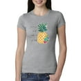 thumbnail image 1 of Wild Bobby, Pineapple Stand Tall Wear Crown And Stay Sweet Inside Arty Inspirational Pop Culture Womens Slim Fit Junior Tee, Heather Grey, 2XL, 1 of 3