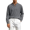 thumbnail image 3 of Daiosportswear Men's Casual Henley Shirts Collarless Roll-Up Long Sleeve Button Down Waffle T Shirt Gray XXXXL, 3 of 7