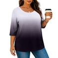 thumbnail image 5 of thefmos Women Plus Size Fall Winter Round Neck 3/4 Sleeve Gradient Casual Loose Tshirt Pullover Tops for Women Cute Trendy Comfy Oversized Tee Blouses Daily Wear Work Outfits, Gray 3XL, 5 of 8