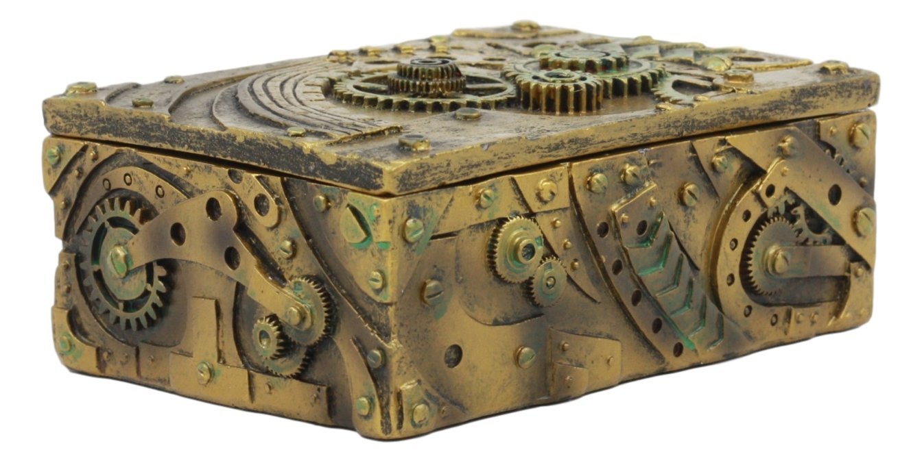 Ebros Steampunk Mechanical Gears Clockwork Vintage Design Jewelry Box Figurine 5" L Science Fiction Steampunk Trinket Box