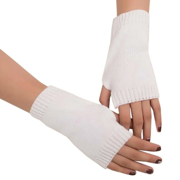 TELOLY Gloves Mittens Women Girl Knitted Arm Fingerless Keep Warm Winter Gloves Soft Warm Mitten White One size