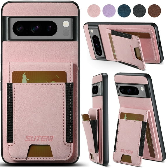 Compatible with Google Pixel 8A Flip Wallet Phone Case with Card Holder Elastic,Magnetic Back Flip Kickstand Cover Premium PU Leather Business Classic Style Shockproof Case,Pink